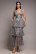 Embroidered Mesh Tiered Midi Dress - Grey by Goddiva