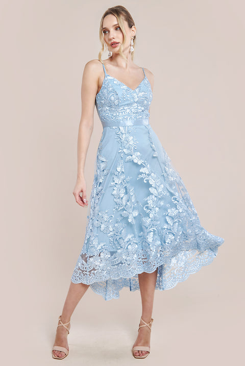 Dipped Hem Sleeveless Lace Midi - Light Blue DR3815QZ