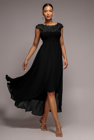 Black - Crochet & Pleated Top High Low Maxi - Black by Goddiva