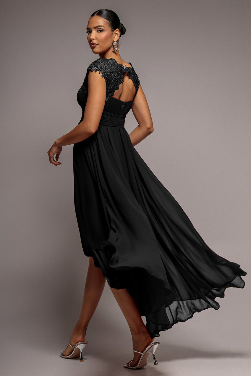 Crochet & Pleated Top High Low Maxi - Black DR3820