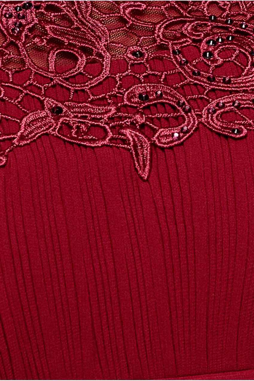 Crochet & Pleated Top High Low Maxi - Burgundy DR3820