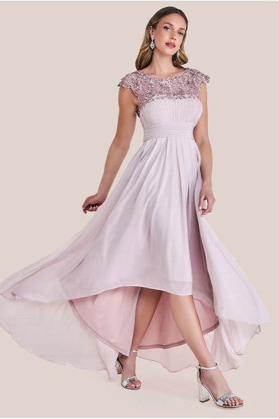 Blush - Crochet & Pleated Top High Low Maxi - Blush by Goddiva