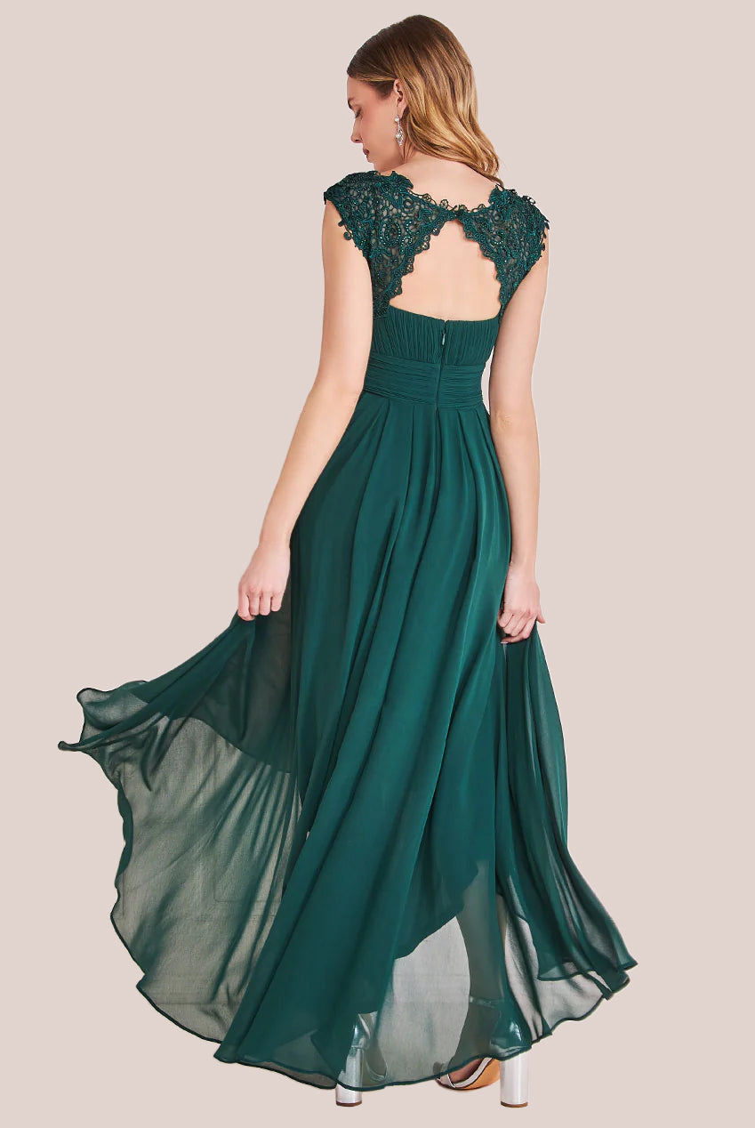 Crochet & Pleated Top High Low Maxi - Emerald DR3820