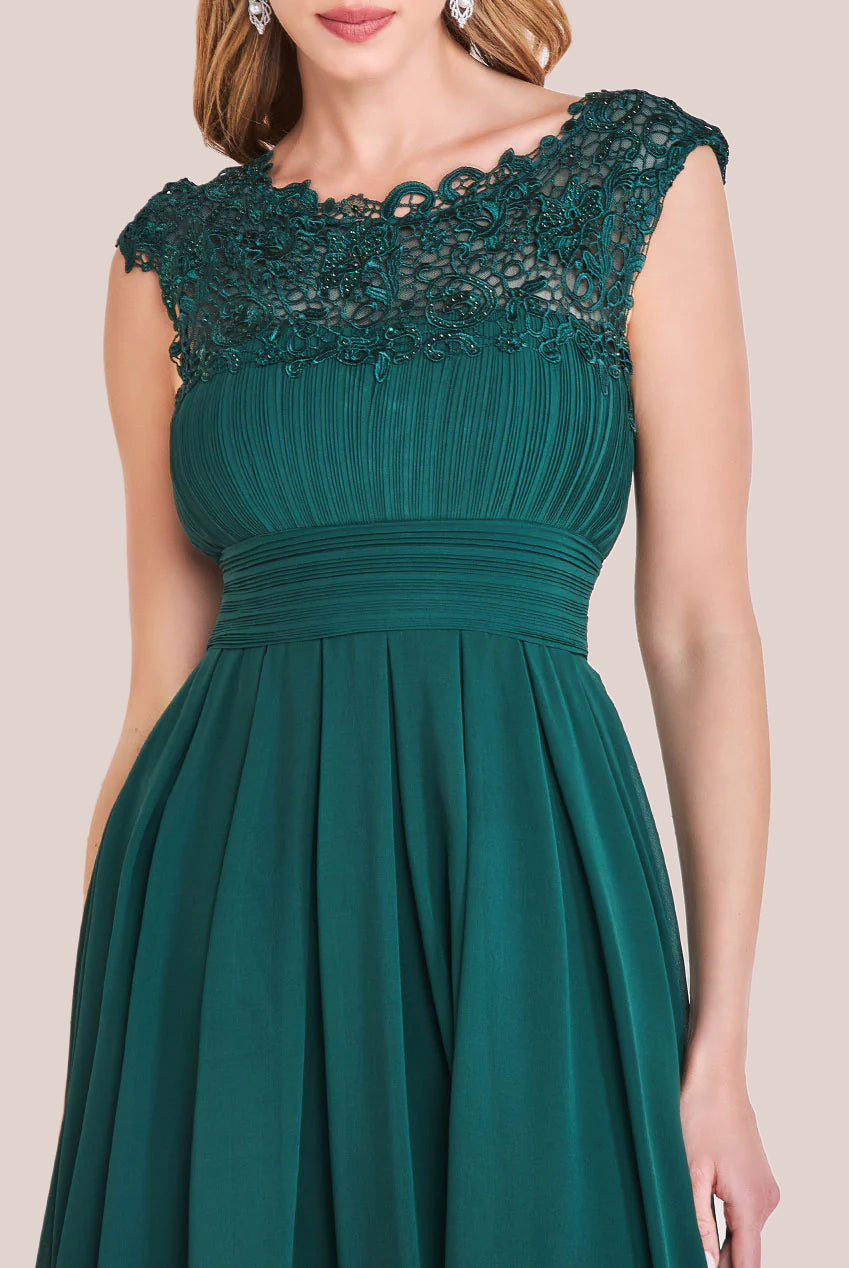 Crochet & Pleated Top High Low Maxi - Emerald DR3820