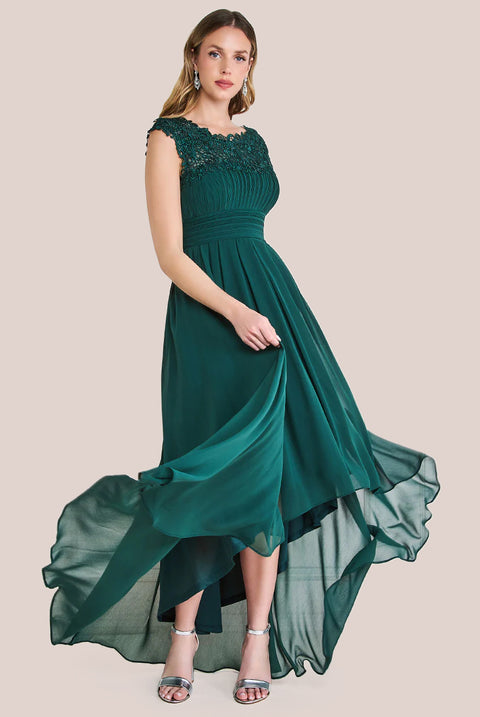 Crochet & Pleated Top High Low Maxi - Emerald by Goddiva