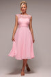Crochet & Pleated Top Midi Dress - Blush Pink by Goddiva