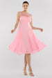 Goddiva Crochet & Pleated Top Midi Dress - Blush Pink
