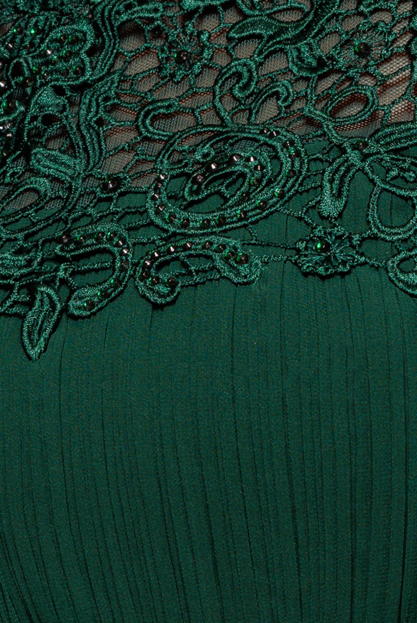 Crochet & Pleated Top Midi - Emerald DR3821