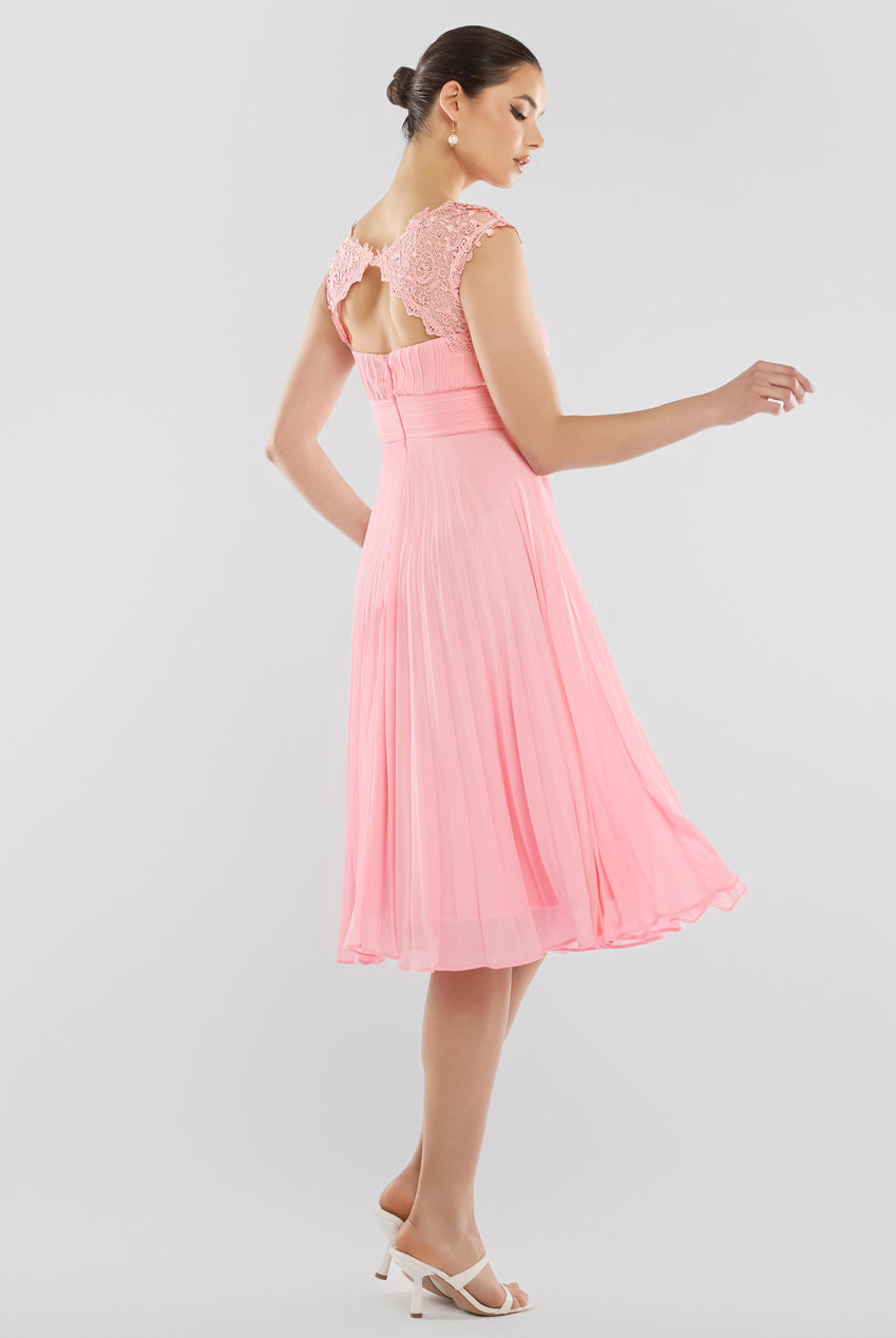 Crochet & Pleated Top Midi Dress - Blush Pink DR3821