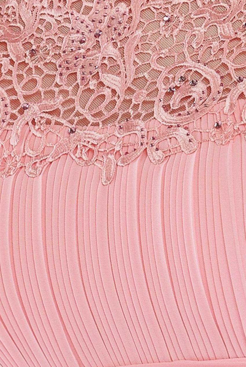 Crochet & Pleated Top Midi Dress - Blush Pink DR3821