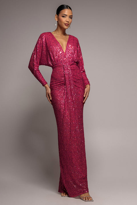Plunge V-Neck Sequin Maxi - Burgundy by Goddiva