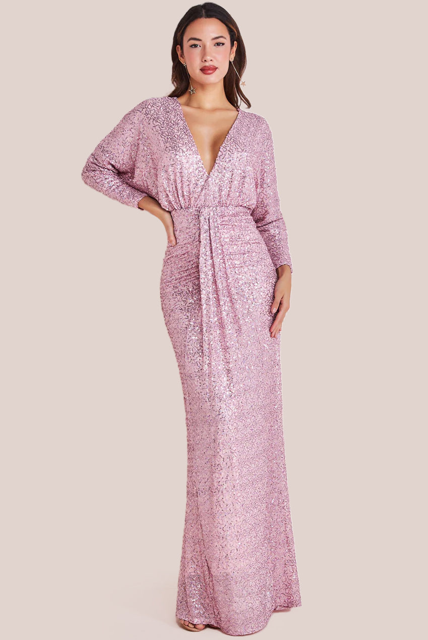 Plunge V-Neck Sequin Maxi - Blush DR3833