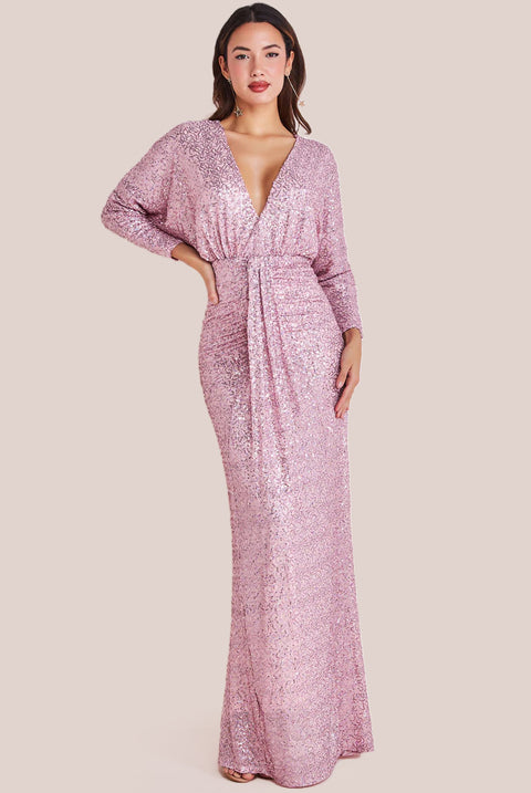 Plunge V-Neck Sequin Maxi - Blush DR3833