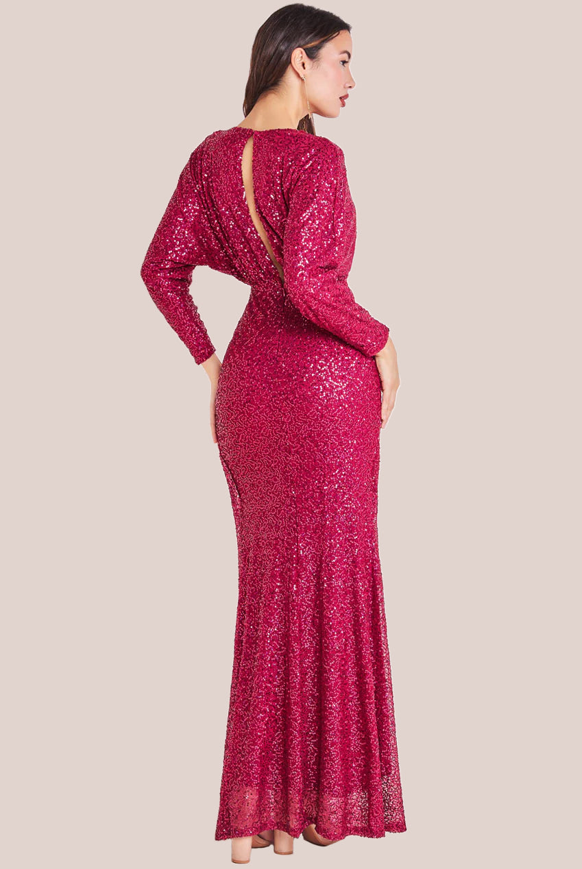 Plunge V-Neck Sequin Maxi - Burgundy DR3833