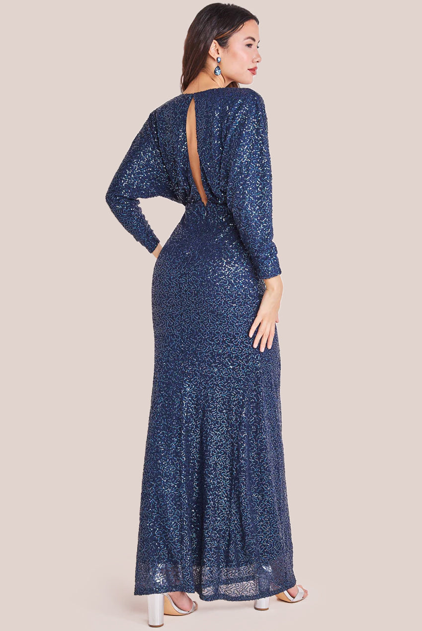 Plunge V-Neck Sequin Maxi - Navy DR3833