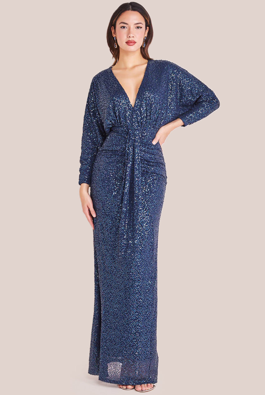 Plunge V-Neck Sequin Maxi - Navy DR3833