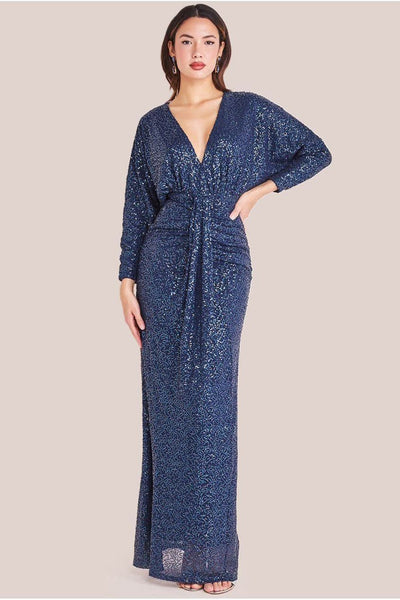 Navy - Plunge V-Neck Sequin Maxi - Navy by Goddiva