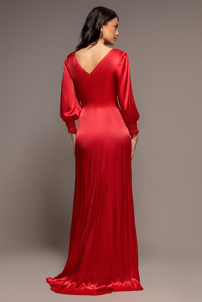 Satin Viscose Front Split Maxi - Red DR3862