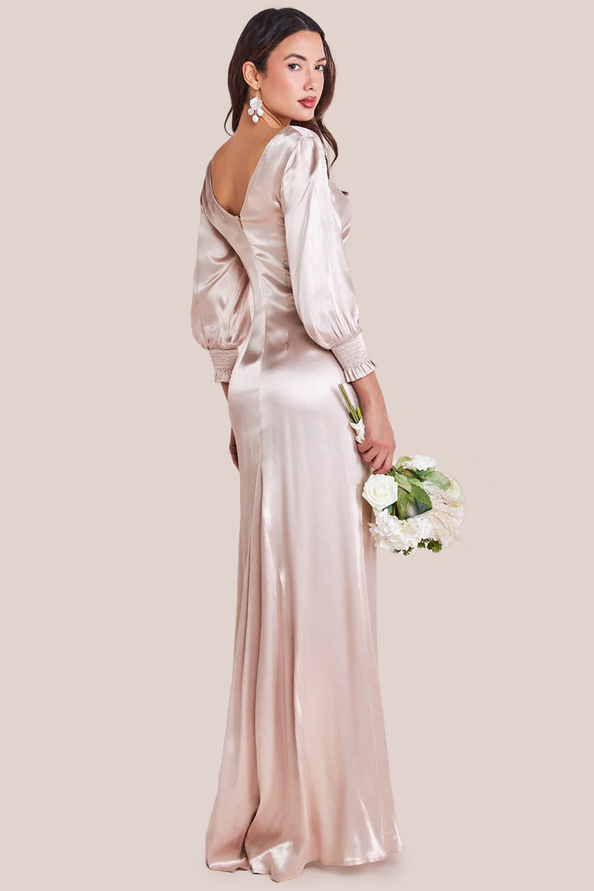 Satin Viscose Front Split Maxi - Champagne DR3862