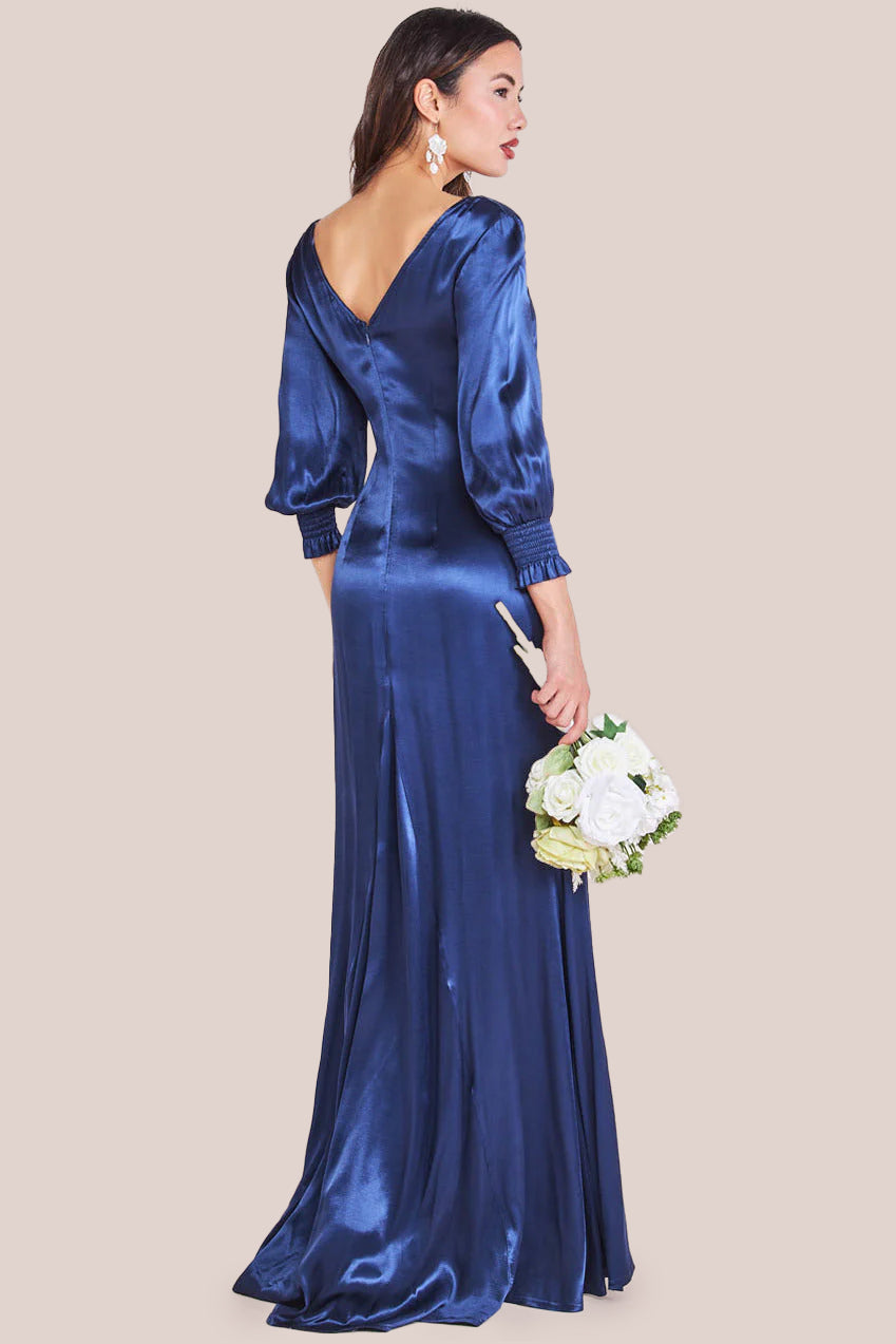 Satin Viscose Front Split Maxi - Navy DR3862