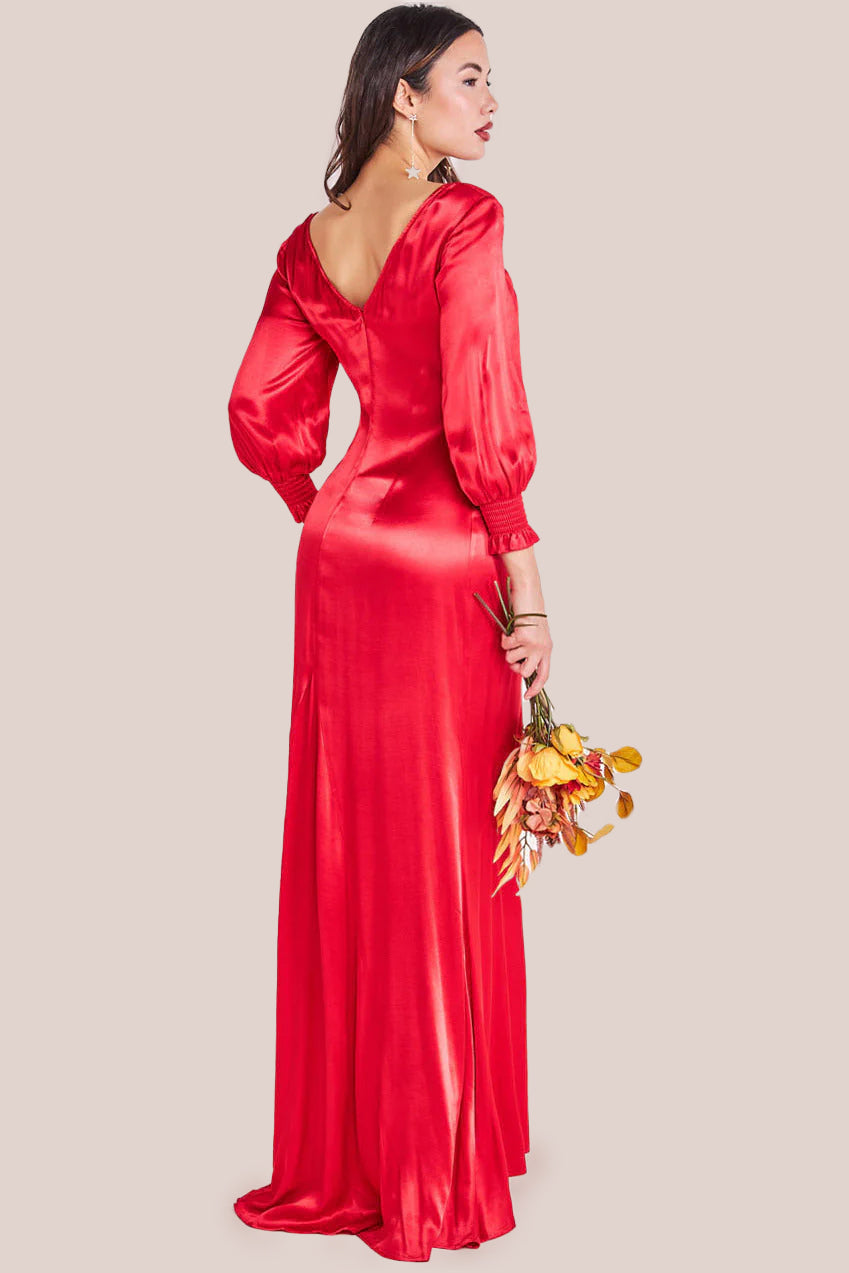 Satin Viscose Front Split Maxi - Red DR3862