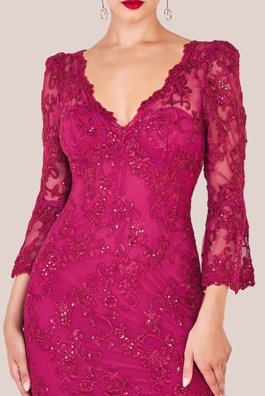 Scalloped Lace Maxi Dress - Burgundy DR3897