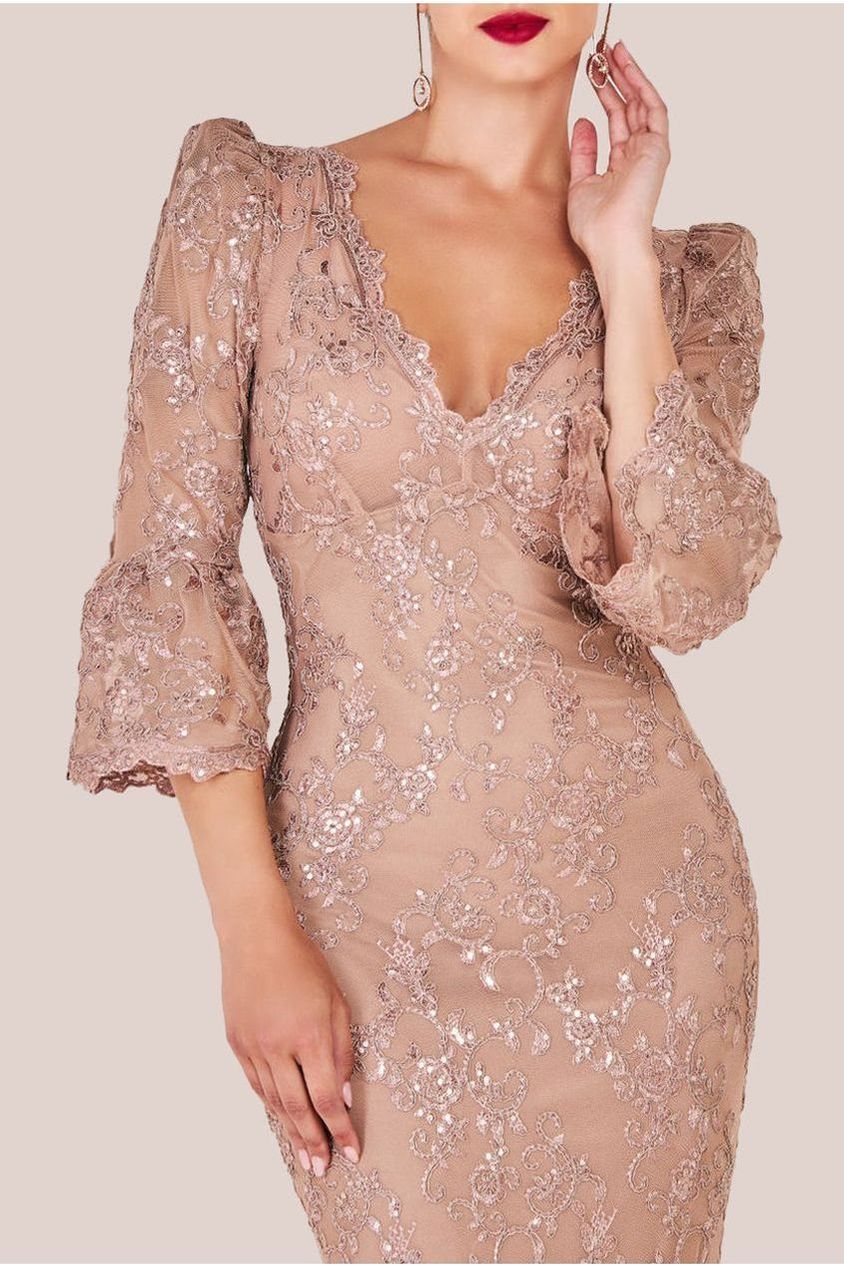 Scalloped Lace Maxi Dress - Champagne DR3897