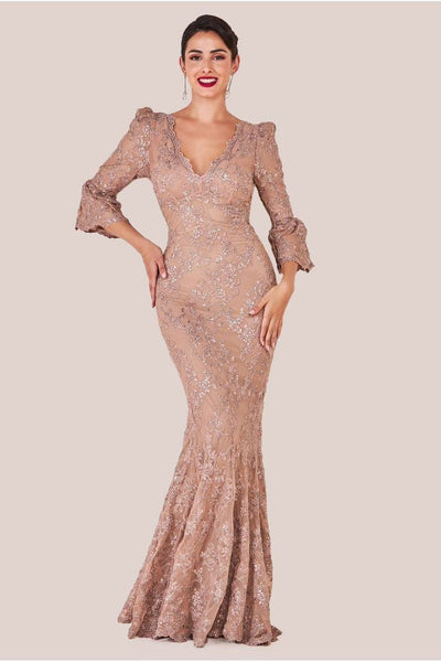 Champagne - Scalloped Lace Maxi Dress - Champagne by Goddiva
