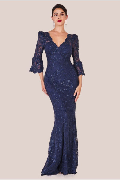 Navy - Scalloped Lace Maxi Dress - Navy by Goddiva