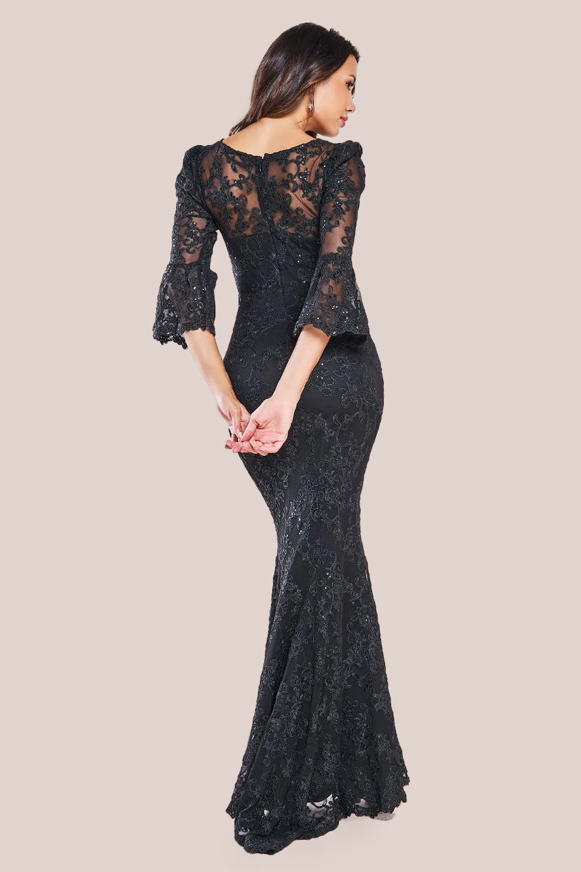 Scalloped Lace Maxi Dress - Black DR3897