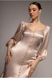 Satin Viscose Front Buttoned Dipped Hem Midaxi Dress - Champagne by Goddiva