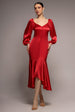 Satin Viscose Front Buttoned Dipped Hem Midaxi Dress - Red by Goddiva