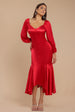 Satin Viscose Front Buttoned Dipped Hem Midaxi Dress - Red by Goddiva