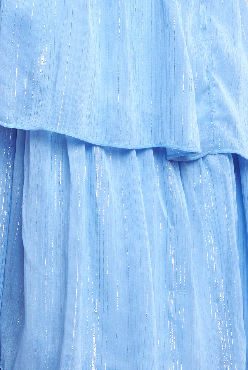 Maternity Plain Lurex Chiffon Tiered Midi Dress - Light Blue DR3905MAT
