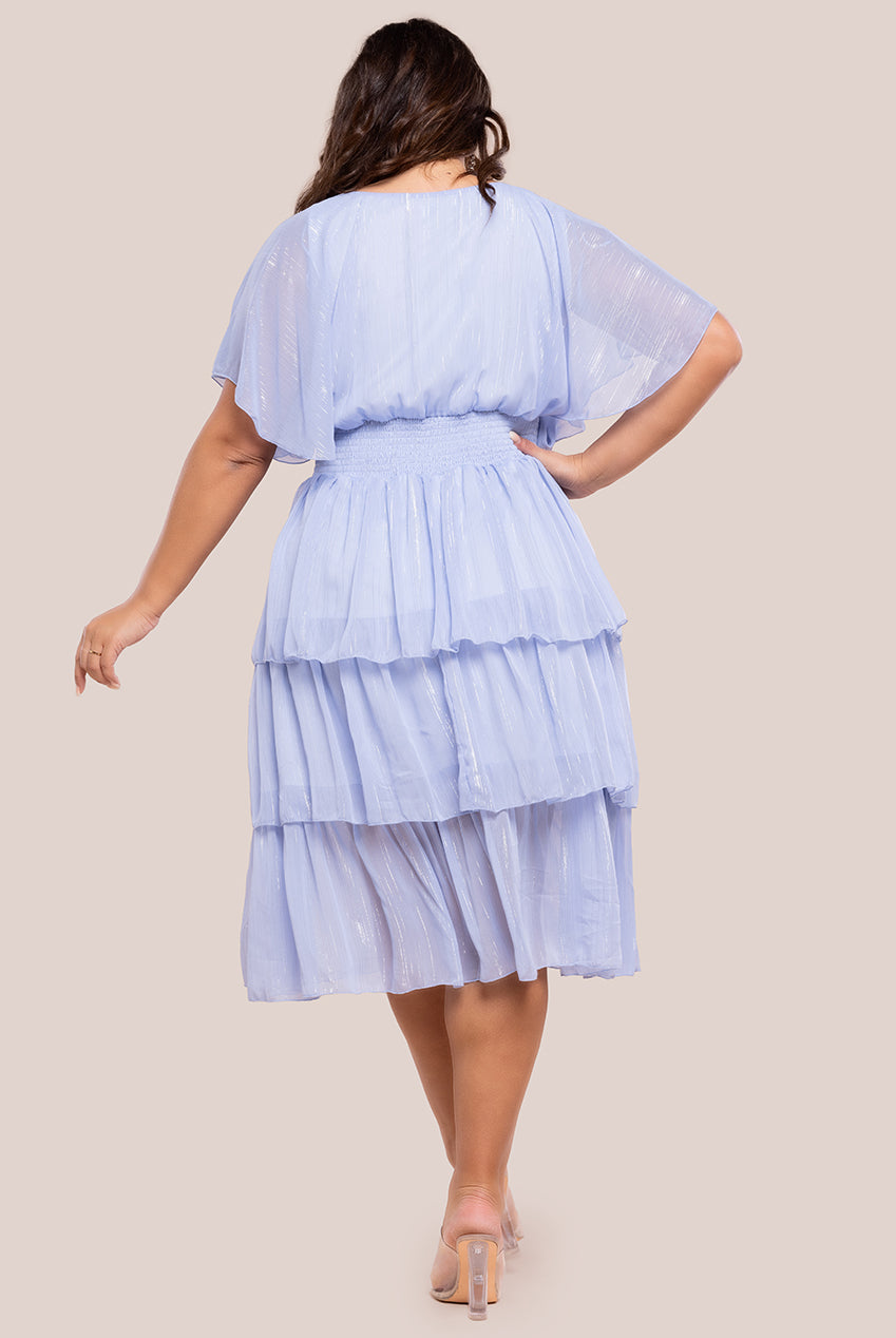 Plain Lurex Chiffon Tiered Midi Dress - Light Blue DR3905P