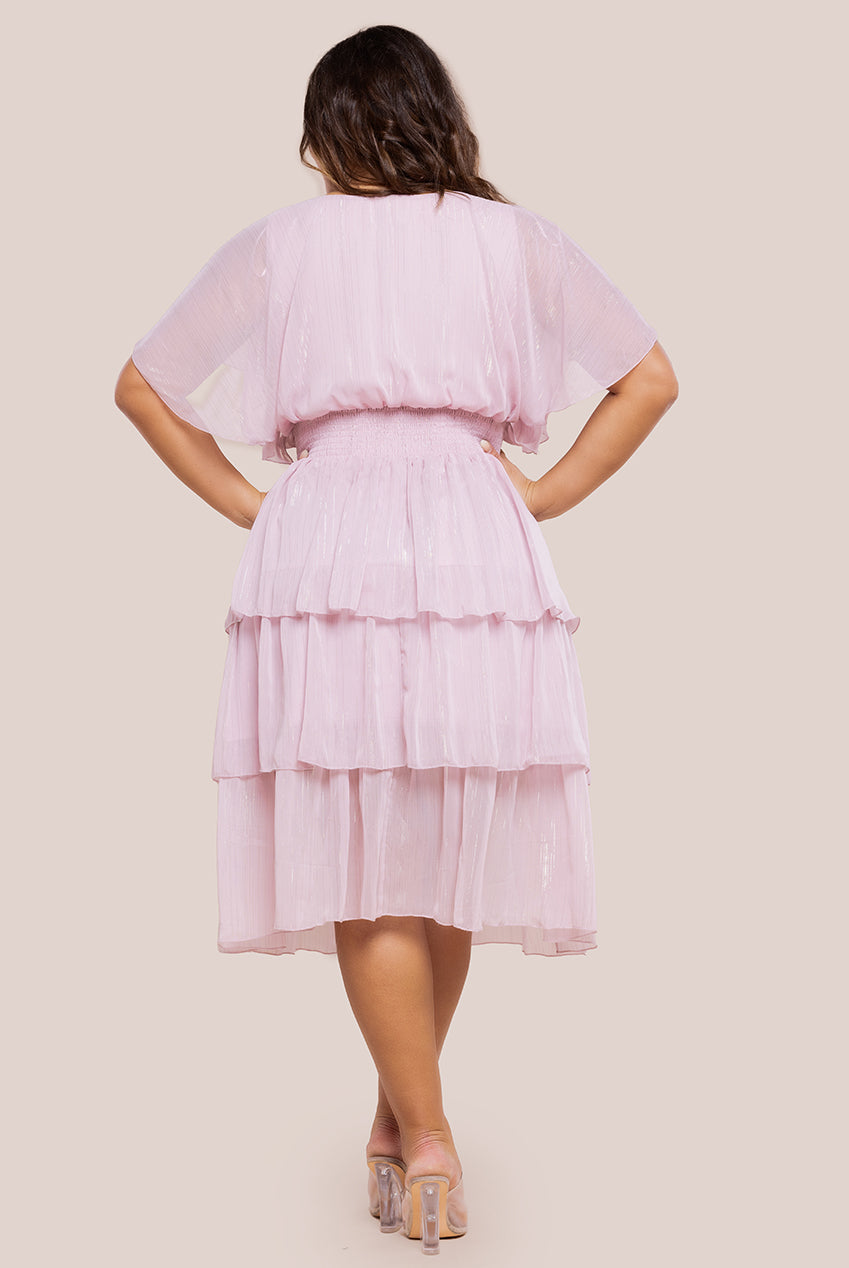 Plain Lurex Chiffon Tiered Midi Dress - Blush Pink DR3905P