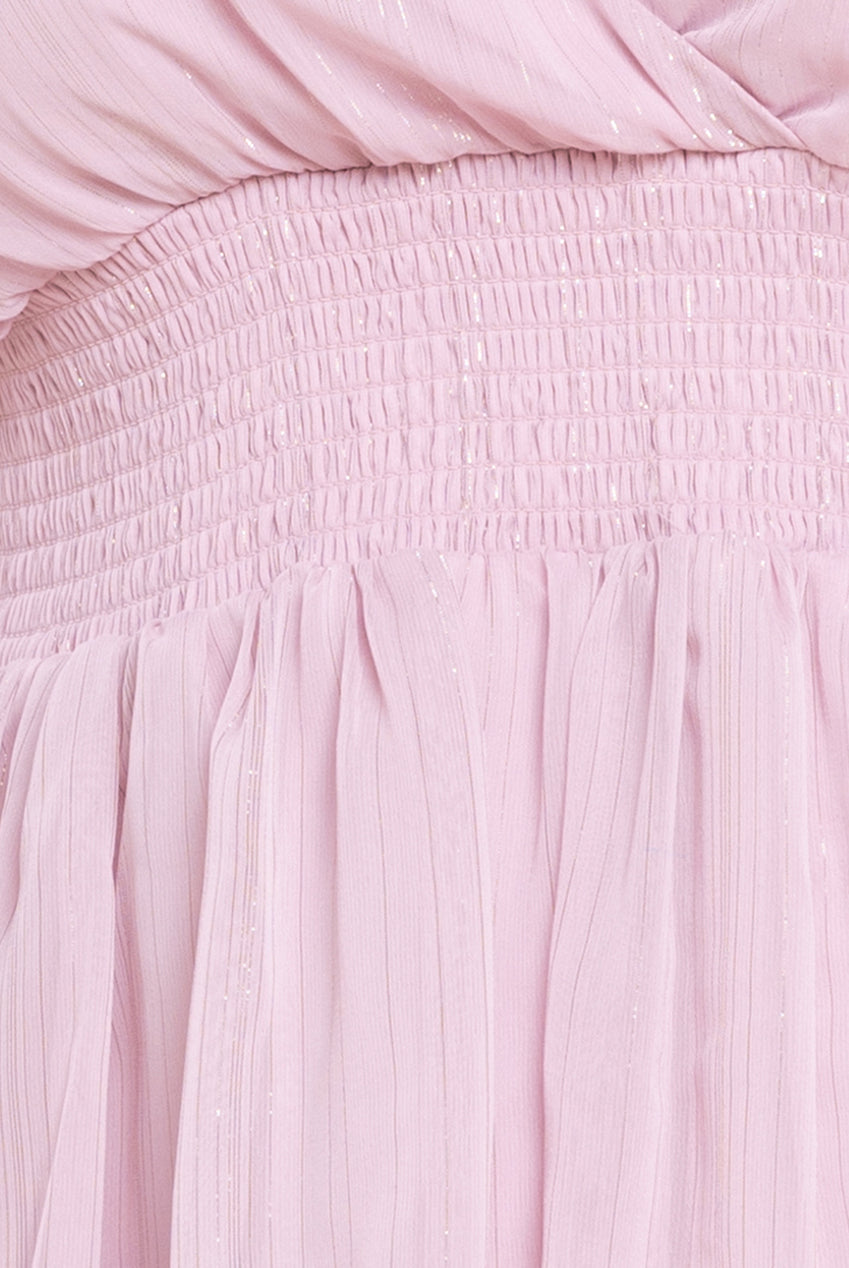 Plain Lurex Chiffon Tiered Midi Dress - Blush Pink DR3905P