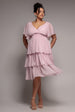 Plain Lurex Chiffon Tiered Midi Dress - Blush Pink by Goddiva Plus