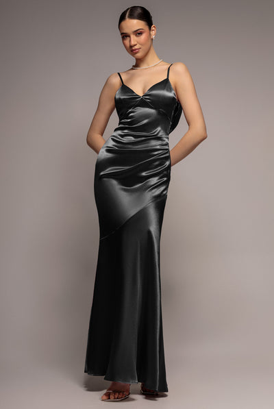 Black - Cowl Back Satin Maxi Dress - Black by Goddiva