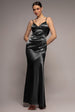 Cowl Back Satin Maxi Dress - Black by Goddiva
