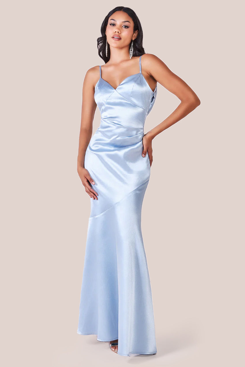 Cowl Back Satin Maxi Dress - Blue DR3920