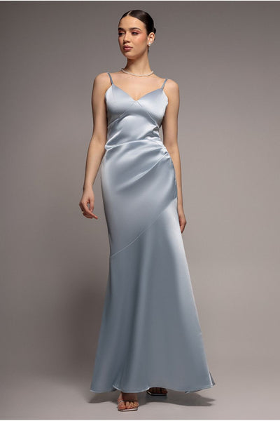 Cowl Back Satin Maxi Dress - Blue by Goddiva