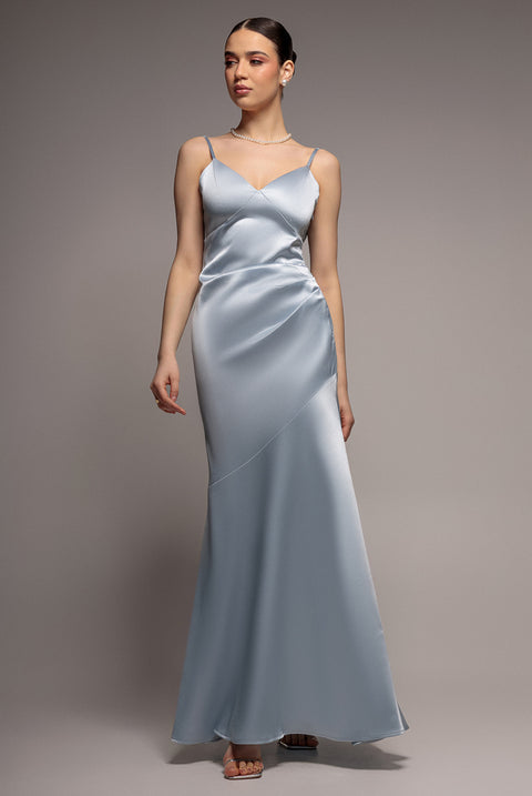 Cowl Back Satin Maxi Dress - Blue by Goddiva