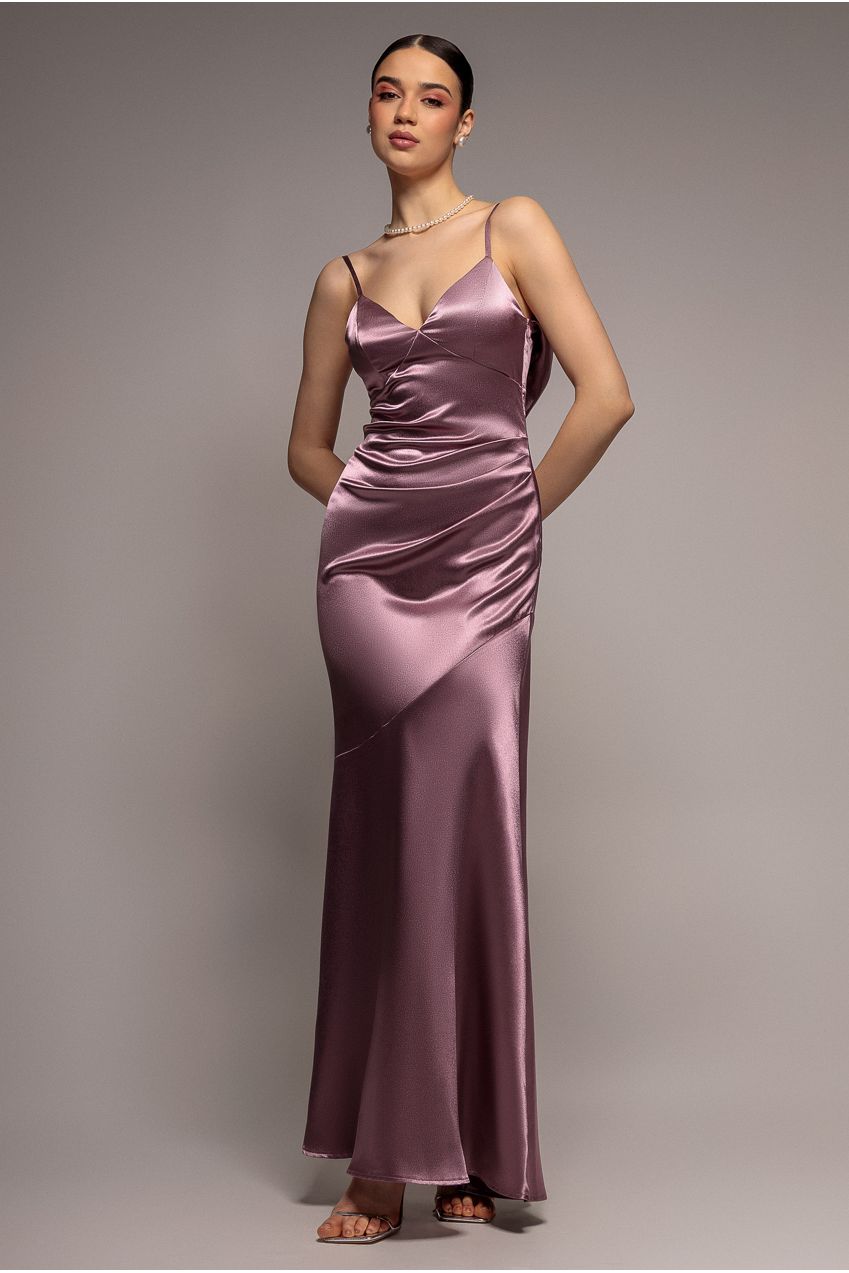Cowl Back Satin Maxi - Rosepink | Goddiva Cowl Back Satin Maxi - Rosepink | Goddiva