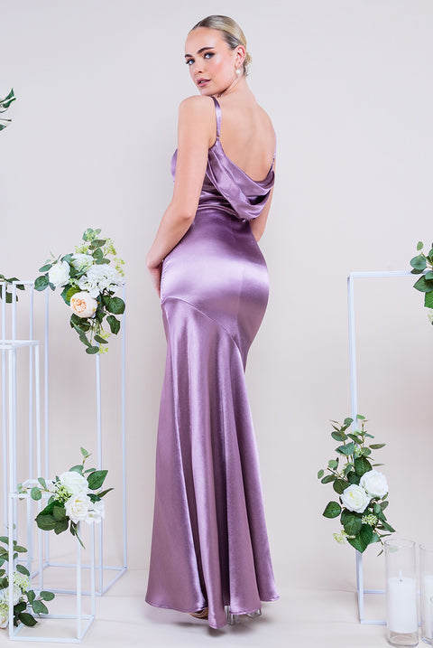 Cowl Back Satin Maxi Dress - Rosepink DR3920