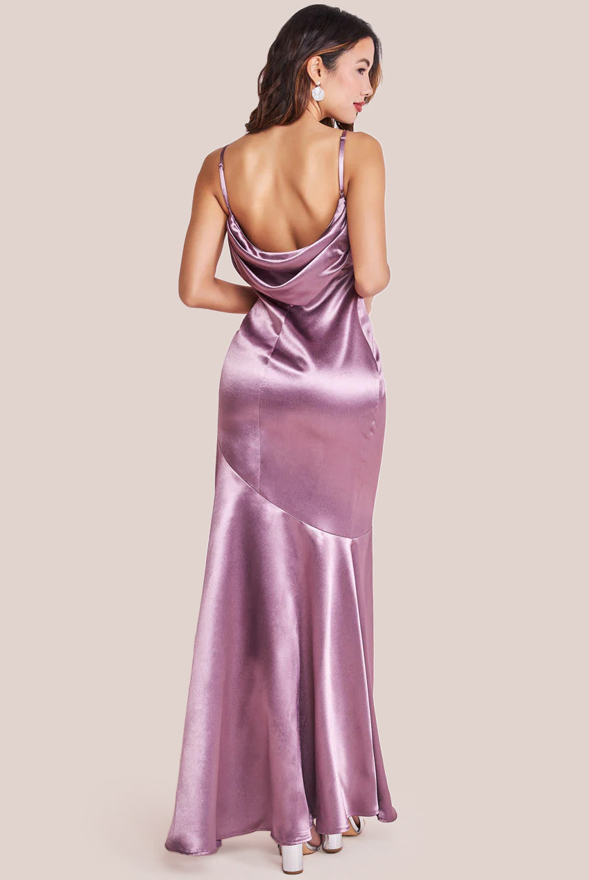 Cowl Back Satin Maxi Dress - Rosepink DR3920