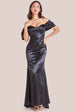 Goddiva Off Shoulder Satin Maxi Dress With V Neck - Black