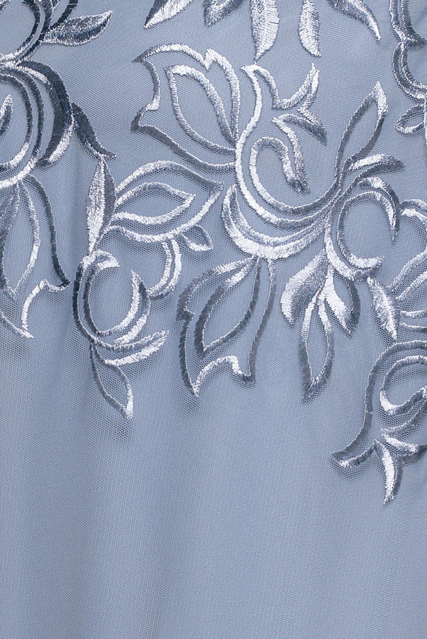 Lace Flutter Sleeve Embroidered Mesh A Line Maxi Dress - Blue DR3942