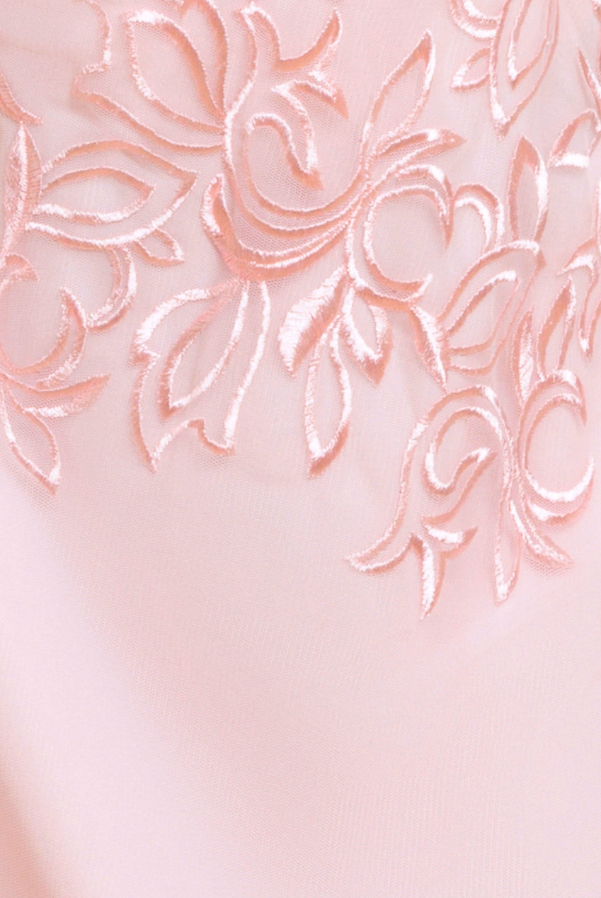 Lace Flutter Sleeve Embroidered Mesh A Line Maxi Dress - Pink DR3942