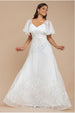 Lace Flutter Sleeve Embroidered Mesh A Line Maxi Dress - White by Goddiva